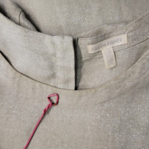 Eileen Fisher Dress Womens Large Beige Metallic Organic Linen Shift Lagenlook - Picture 12 of 14